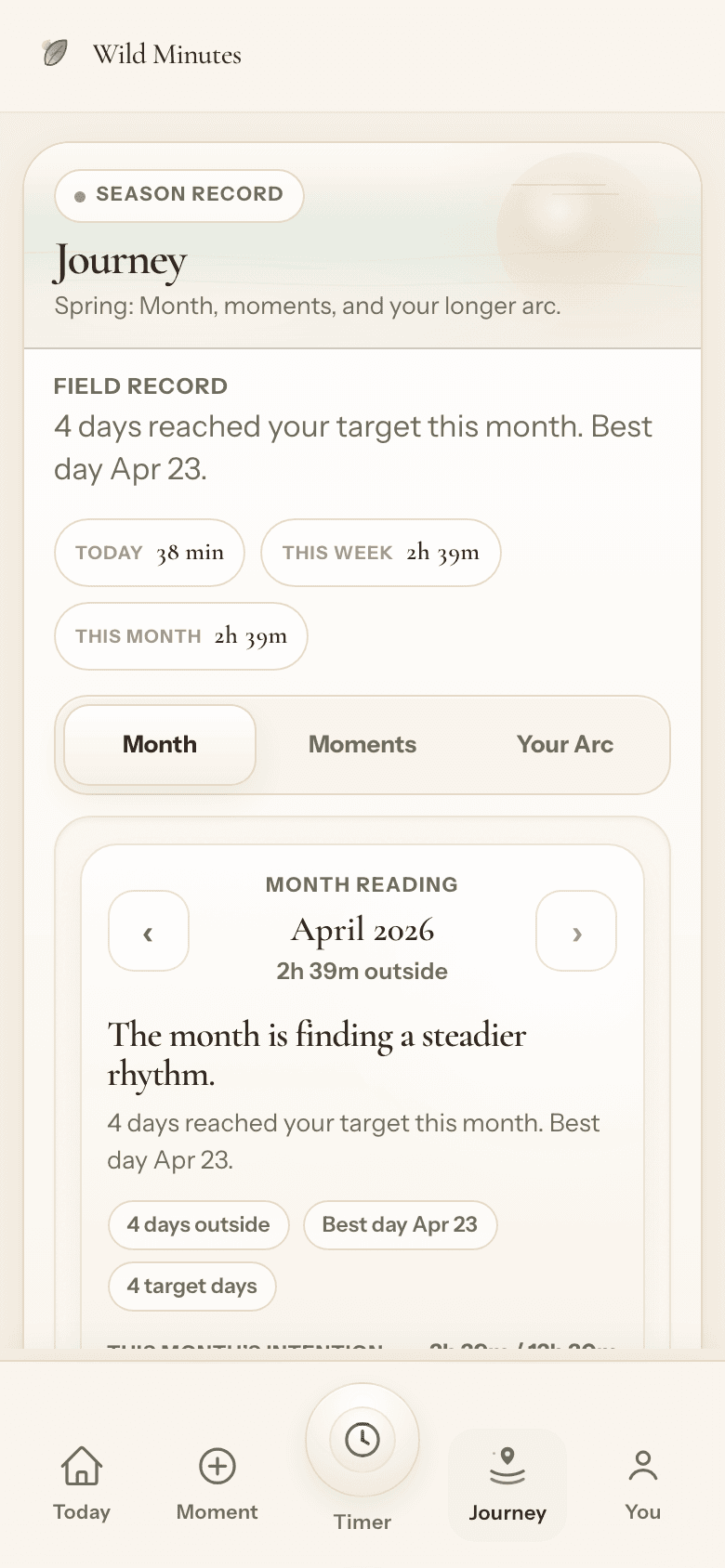 The real Wild Minutes Journey screen.